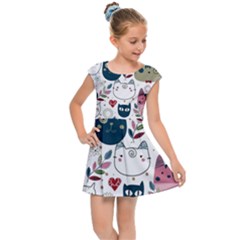 Pattern With Cute Cat Heads Kids  Cap Sleeve Dress by Simbadda