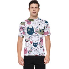 Pattern With Cute Cat Heads Men s Short Sleeve Rash Guard by Simbadda