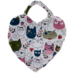 Pattern With Cute Cat Heads Giant Heart Shaped Tote by Simbadda