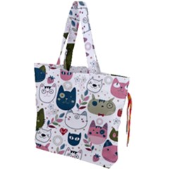 Pattern With Cute Cat Heads Drawstring Tote Bag by Simbadda