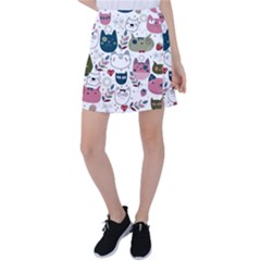 Pattern With Cute Cat Heads Tennis Skirt by Simbadda