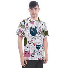 Pattern With Cute Cat Heads Men s Polo Tee by Simbadda