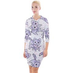 Cats Pattern Design Quarter Sleeve Hood Bodycon Dress by Simbadda