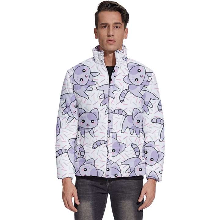 Cats Pattern Design Men s Puffer Bubble Jacket Coat