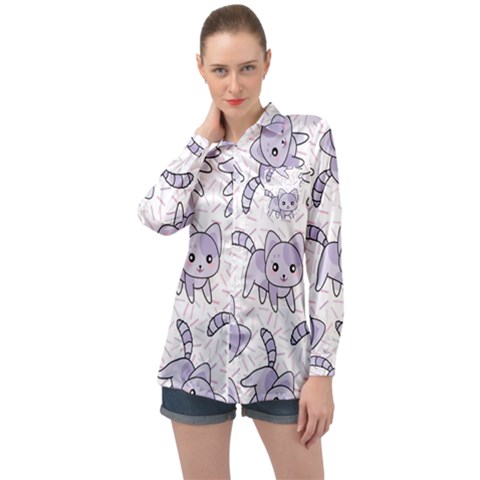 Cats Pattern Design Long Sleeve Satin Shirt by Simbadda