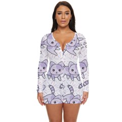 Cats Pattern Design Long Sleeve Boyleg Swimsuit by Simbadda