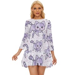 Cats Pattern Design Long Sleeve Babydoll Dress by Simbadda