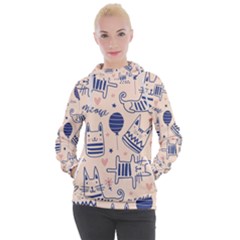 Cute Cats Doodle Seamless Pattern With Funny Characters Women s Hooded Pullover