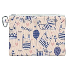 Cute Cats Doodle Seamless Pattern With Funny Characters Canvas Cosmetic Bag (xl) by Simbadda