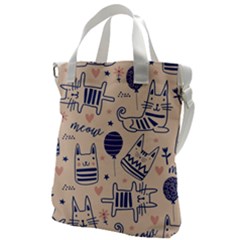 Cute Cats Doodle Seamless Pattern With Funny Characters Canvas Messenger Bag by Simbadda