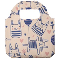 Cute Cats Doodle Seamless Pattern With Funny Characters Foldable Grocery Recycle Bag by Simbadda