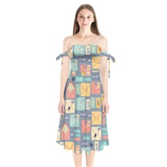 Pattern Postal Stationery Shoulder Tie Bardot Midi Dress by Simbadda