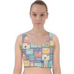 Pattern Postal Stationery Velvet Racer Back Crop Top by Simbadda