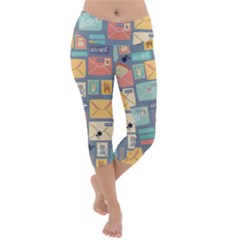 Pattern Postal Stationery Lightweight Velour Capri Yoga Leggings by Simbadda