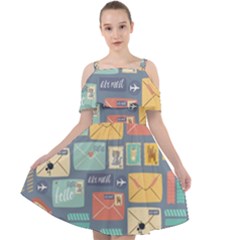 Pattern Postal Stationery Cut Out Shoulders Chiffon Dress by Simbadda