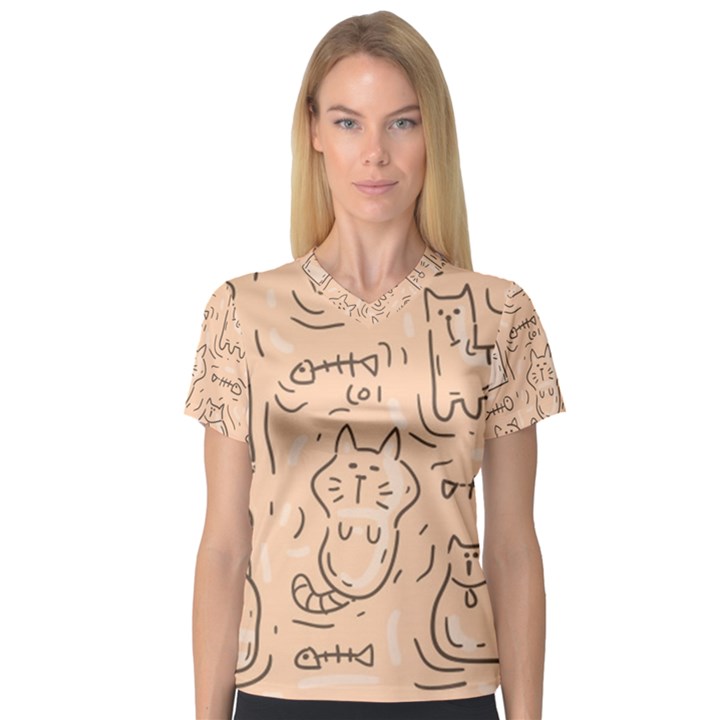 Cat Background V-Neck Sport Mesh Tee