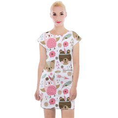 Pink Animals Pattern Cap Sleeve Bodycon Dress by Simbadda