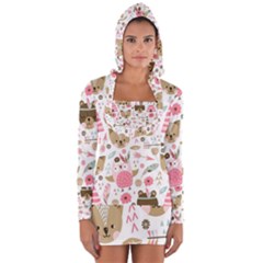 Pink Animals Pattern Long Sleeve Hooded T-shirt by Simbadda