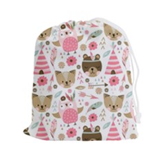 Pink Animals Pattern Drawstring Pouch (2xl) by Simbadda