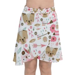 Pink Animals Pattern Chiffon Wrap Front Skirt by Simbadda