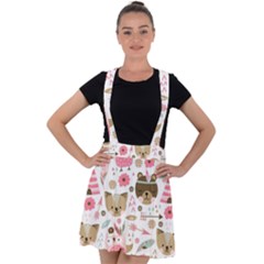 Pink Animals Pattern Velvet Suspender Skater Skirt by Simbadda