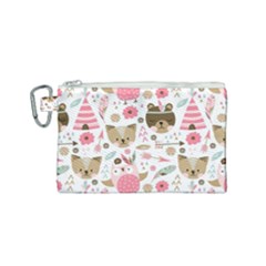 Pink Animals Pattern Canvas Cosmetic Bag (small) by Simbadda