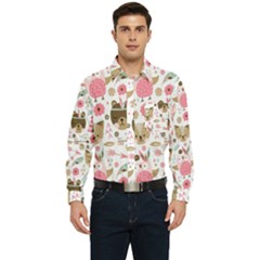 Pink Animals Pattern Men s Long Sleeve Pocket Shirt  by Simbadda