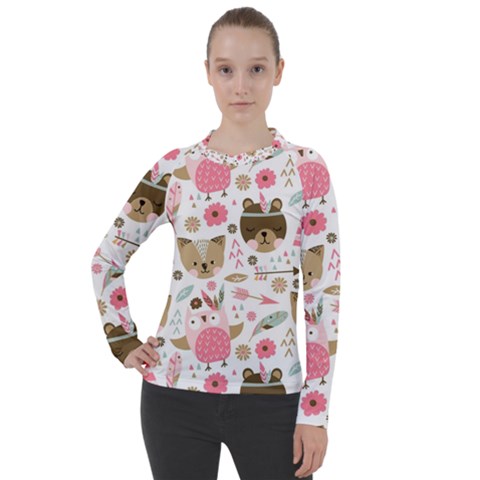 Pink Animals Pattern Women s Pique Long Sleeve Tee by Simbadda