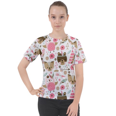 Pink Animals Pattern Women s Sport Raglan Tee by Simbadda