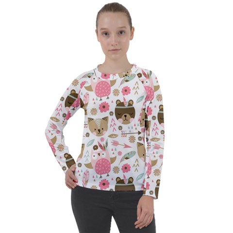 Pink Animals Pattern Women s Long Sleeve Raglan Tee by Simbadda