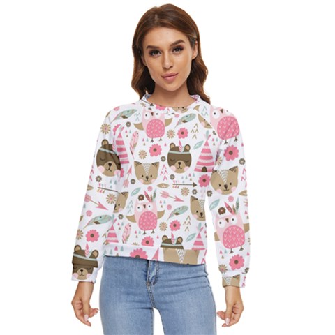 Pink Animals Pattern Women s Long Sleeve Raglan Tee by Simbadda