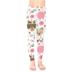 Pink Animals Pattern Kids  Classic Winter Leggings by Simbadda