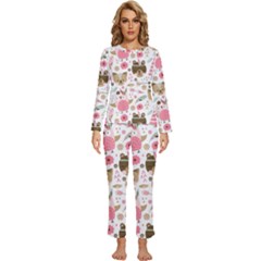 Pink Animals Pattern Womens  Long Sleeve Lightweight Pajamas Set by Simbadda