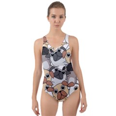 Many Dogs Pattern Cut-out Back One Piece Swimsuit by Simbadda