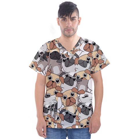 Many Dogs Pattern Men s V-neck Scrub Top by Simbadda