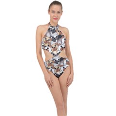 Many Dogs Pattern Halter Side Cut Swimsuit by Simbadda