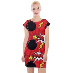 Pop Art Comic Pattern Bomb Boom Explosion Background Cap Sleeve Bodycon Dress by Simbadda