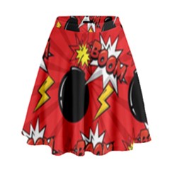 Pop Art Comic Pattern Bomb Boom Explosion Background High Waist Skirt by Simbadda