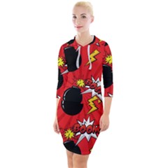 Pop Art Comic Pattern Bomb Boom Explosion Background Quarter Sleeve Hood Bodycon Dress by Simbadda