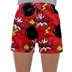 Pop Art Comic Pattern Bomb Boom Explosion Background Sleepwear Shorts by Simbadda