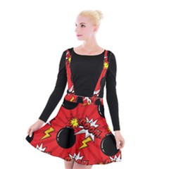 Pop Art Comic Pattern Bomb Boom Explosion Background Suspender Skater Skirt by Simbadda