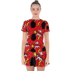 Pop Art Comic Pattern Bomb Boom Explosion Background Drop Hem Mini Chiffon Dress by Simbadda