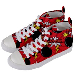 Pop Art Comic Pattern Bomb Boom Explosion Background Women s Mid-top Canvas Sneakers by Simbadda