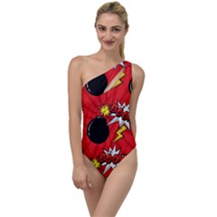 Pop Art Comic Pattern Bomb Boom Explosion Background To One Side Swimsuit by Simbadda