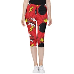 Pop Art Comic Pattern Bomb Boom Explosion Background Inside Out Lightweight Velour Capri Leggings 