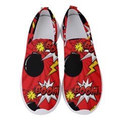 Pop Art Comic Pattern Bomb Boom Explosion Background Women s Slip On Sneakers by Simbadda