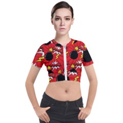 Pop Art Comic Pattern Bomb Boom Explosion Background Short Sleeve Cropped Jacket by Simbadda