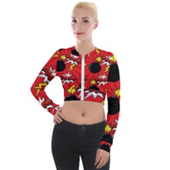 Pop Art Comic Pattern Bomb Boom Explosion Background Long Sleeve Cropped Velvet Jacket by Simbadda