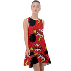 Pop Art Comic Pattern Bomb Boom Explosion Background Frill Swing Dress by Simbadda