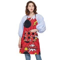 Pop Art Comic Pattern Bomb Boom Explosion Background Pocket Apron by Simbadda